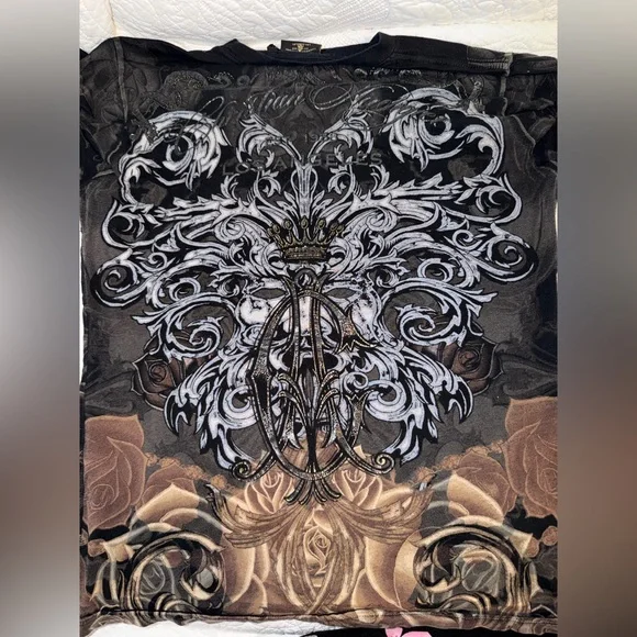 Christian Audigier Black and Multicolor Graphic Tee - Picture 3 of 5